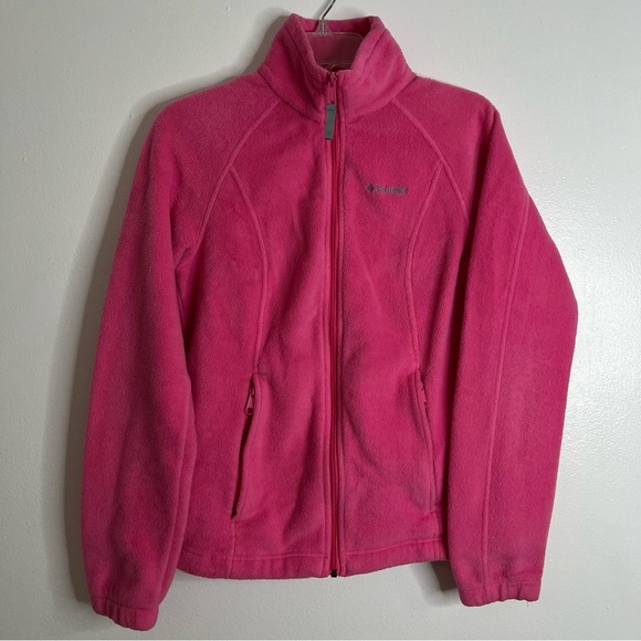 Columbia Womens Collared Pink Fleece Zip-up Jacket w/ Zipper Pockets Size M - Picture 1 of 10